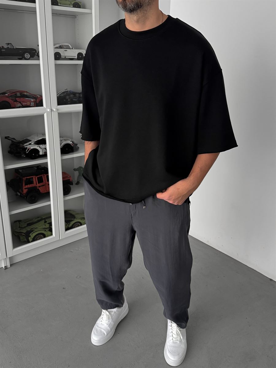 Black 3-Thread Oversize T-Shirt TW-1072