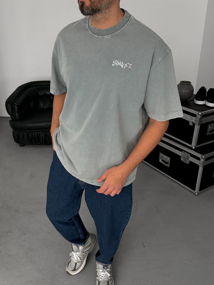 Grey Washed Embroidered T-Shirt TW-1070