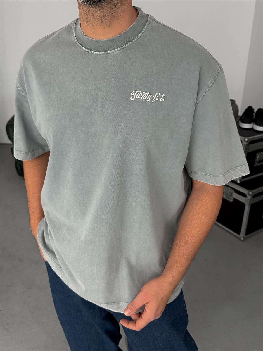 Grey Washed Embroidered T-Shirt TW-1070