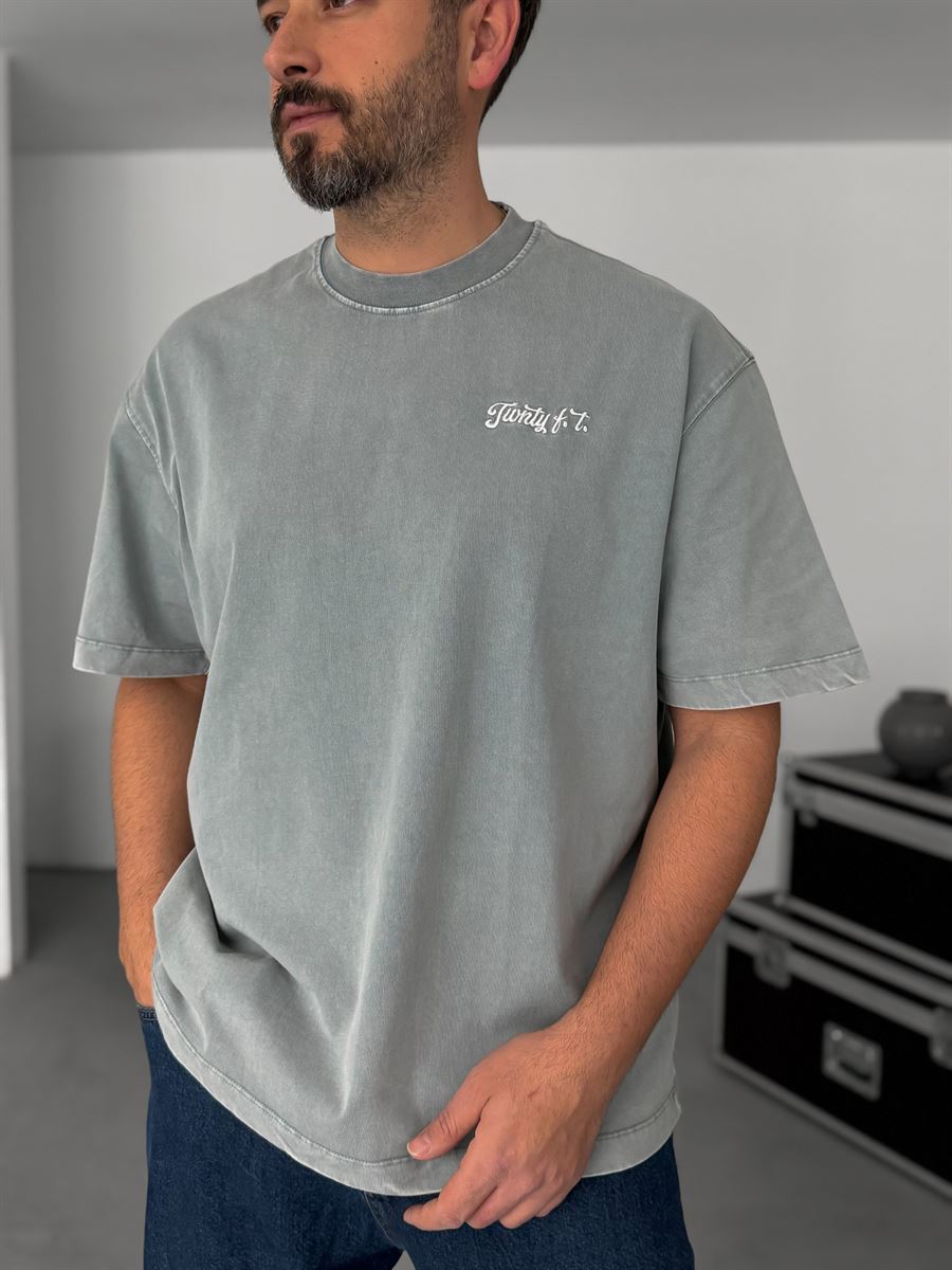 Grey Washed Embroidered T-Shirt TW-1070