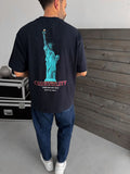 Navy Blue Statue of Liberty Printed T-Shirt TW-1033