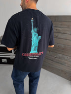Navy Blue Statue of Liberty Printed T-Shirt TW-1033