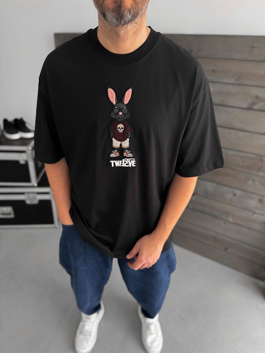 Black Rabbit Embroidered T-Shirt TW-1053