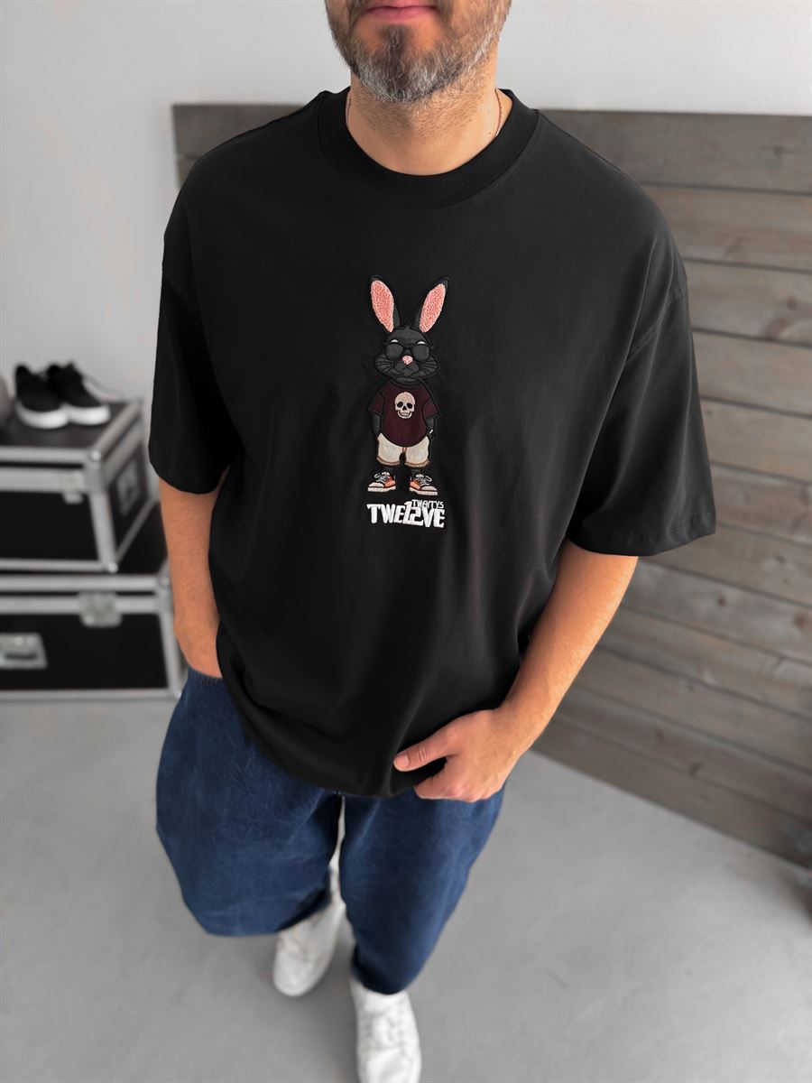 Black Rabbit Embroidered T-Shirt TW-1053