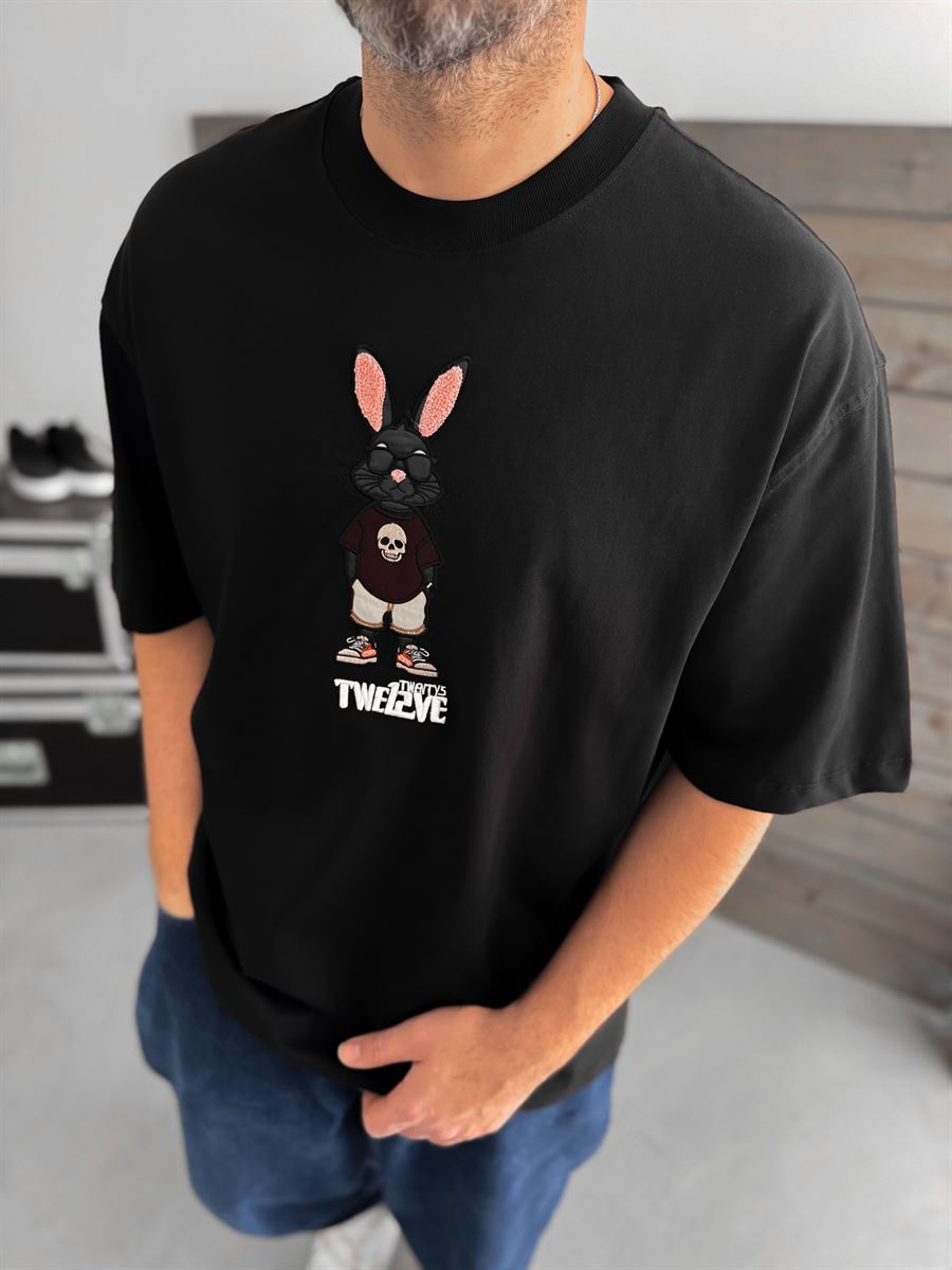 Black Rabbit Embroidered T-Shirt TW-1053