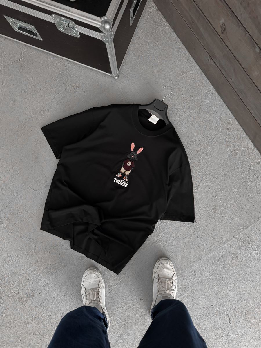 Black Rabbit Embroidered T-Shirt TW-1053