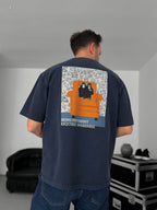 Navy Washed Two Monkeys Print T-Shirt TW-1015