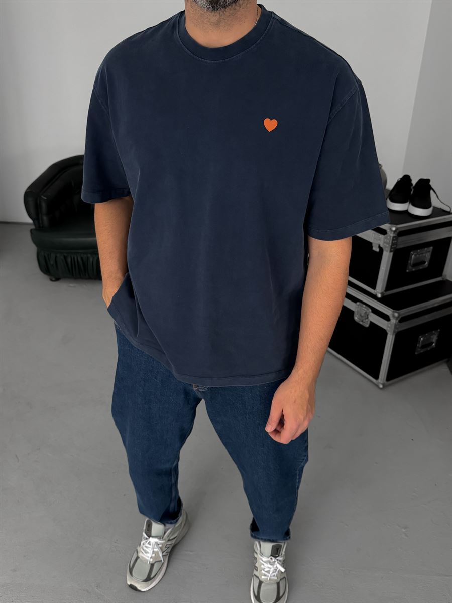 Navy Washed Two Monkeys Print T-Shirt TW-1015