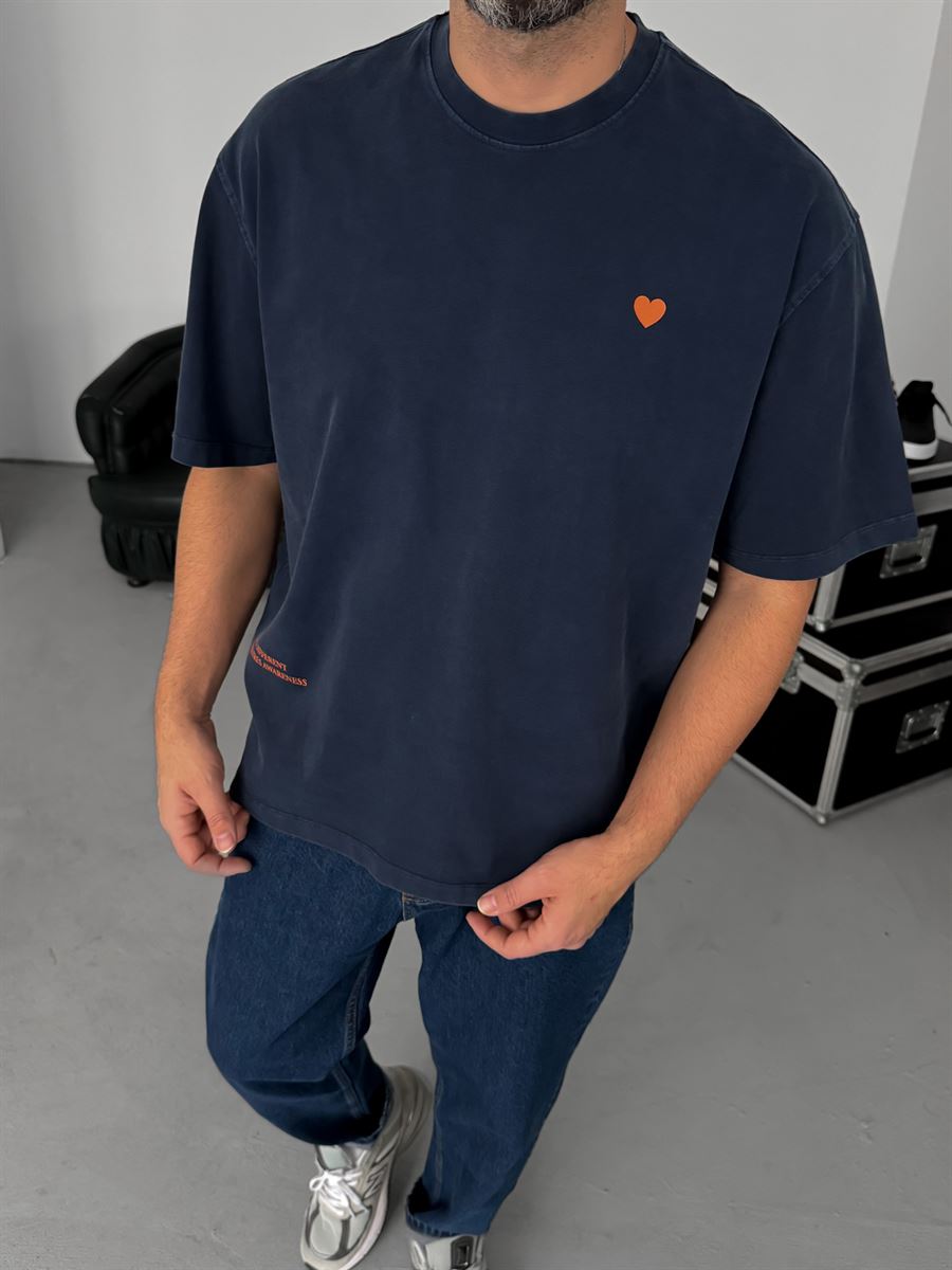 Navy Washed Two Monkeys Print T-Shirt TW-1015