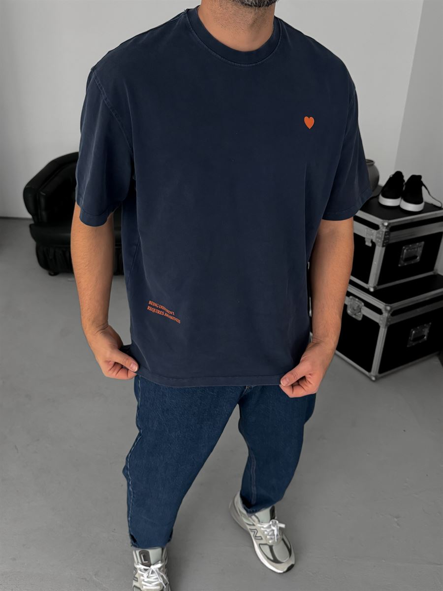 Navy Washed Two Monkeys Print T-Shirt TW-1015