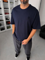 Navy Blue Oversize T-Shirt with Heart Embroidery TW-1023