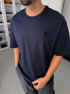 Navy Blue Oversize T-Shirt with Heart Embroidery TW-1023