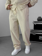 Beige Baggy Cotton Linen Trousers G-5790