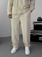 Beige Baggy Cotton Linen Trousers G-5790