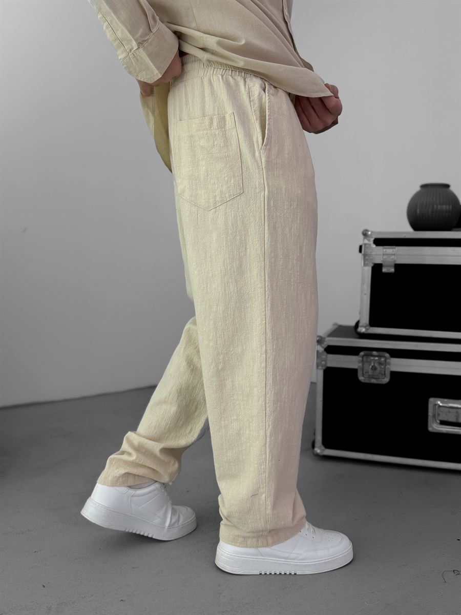 Beige Baggy Cotton Linen Trousers G-5790