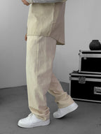 Beige Baggy Cotton Linen Trousers G-5790