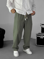 Khaki Baggy Cotton Linen Trousers G-5790