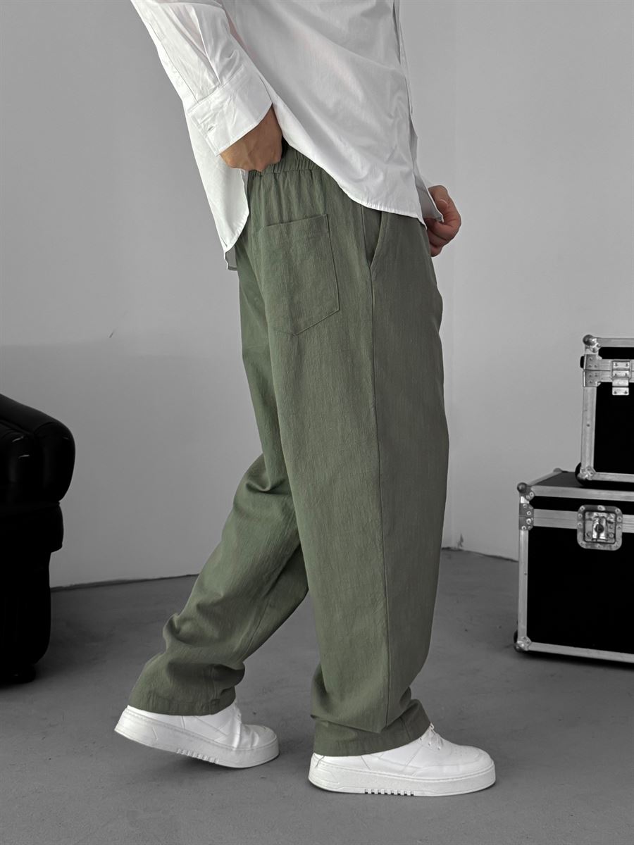 Khaki Baggy Cotton Linen Trousers G-5790