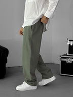Khaki Baggy Cotton Linen Trousers G-5790
