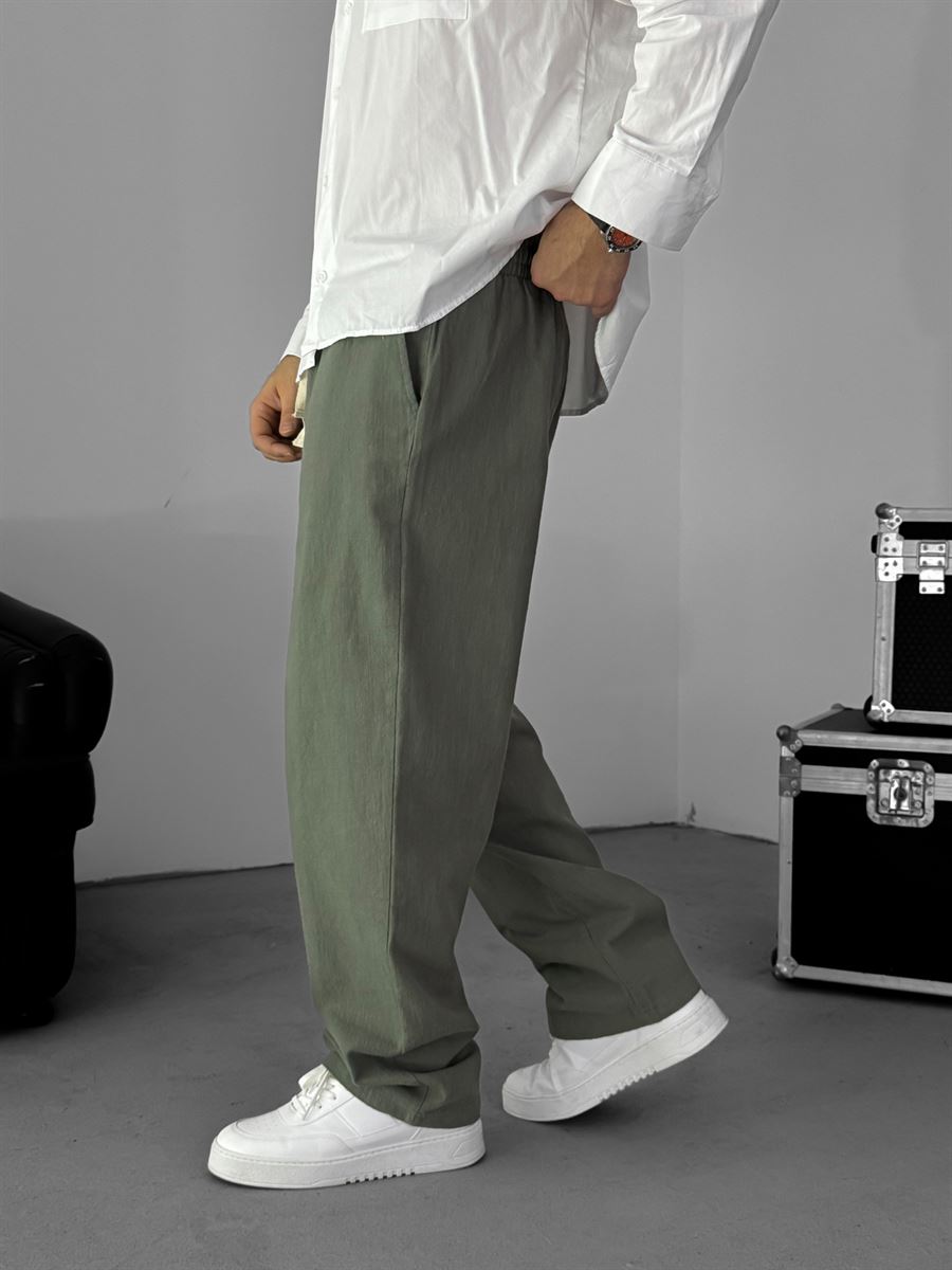 Khaki Baggy Cotton Linen Trousers G-5790