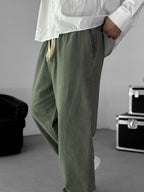 Khaki Baggy Cotton Linen Trousers G-5790