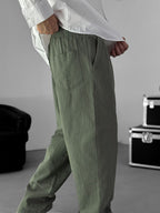 Khaki Baggy Cotton Linen Trousers G-5790