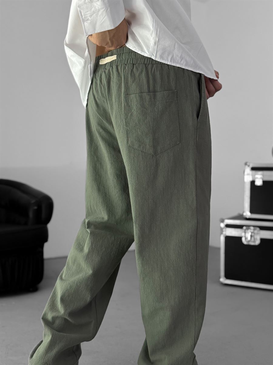 Khaki Baggy Cotton Linen Trousers G-5790