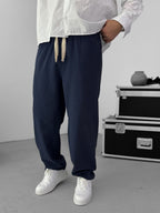Navy Blue Baggy Cotton Linen Trousers G-5790