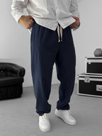 Navy Blue Baggy Cotton Linen Trousers G-5790