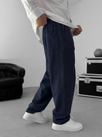 Navy Blue Baggy Cotton Linen Trousers G-5790