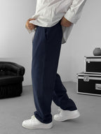 Navy Blue Baggy Cotton Linen Trousers G-5790