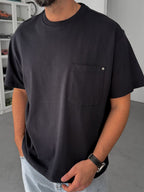 Black Oversize Washed T-Shirt with Pockets C-011