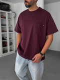 Burgundy Pocketed Washed Oversize T-Shirt C-011