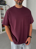 Burgundy Pocketed Washed Oversize T-Shirt C-011