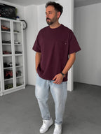 Burgundy Pocketed Washed Oversize T-Shirt C-011