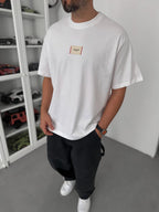 White Woven Patch Oversize T-Shirt C-023