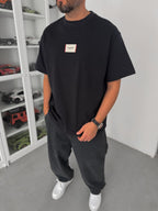 Black Woven Patch Oversize T-Shirt C-023