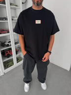 Black Woven Patch Oversize T-Shirt C-023