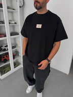 Black Woven Patch Oversize T-Shirt C-023