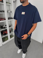 Navy Blue Woven Patch Oversize T-Shirt C-023