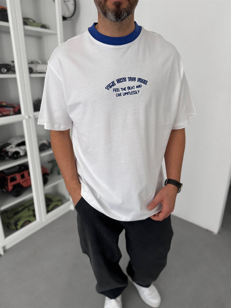 Blue Embroidered Oversize T-Shirt C-028