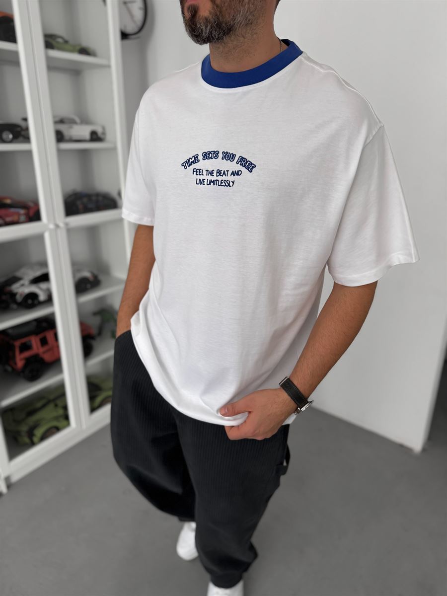 Blue Embroidered Oversize T-Shirt C-028