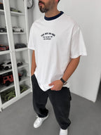 Navy Blue Oversize T-Shirt with Embroidered Text C-028