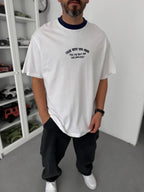 Navy Blue Oversize T-Shirt with Embroidered Text C-028