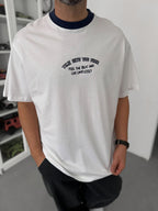 Navy Blue Oversize T-Shirt with Embroidered Text C-028