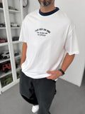 Navy Blue Oversize T-Shirt with Embroidered Text C-028