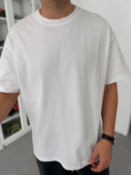 White Basic Oversize T-Shirt with Slit C-007