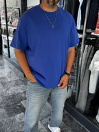 Blue Slit Basic Oversize T-Shirt C-007