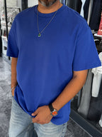 Blue Slit Basic Oversize T-Shirt C-007