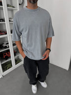 Grey Washed Lycra Oversize T-Shirt C-069